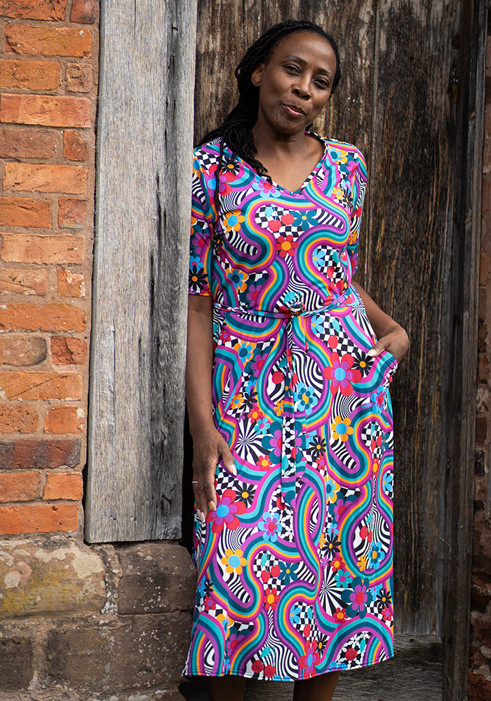 Tenth angle of Camden Groovy Hippy Print Jersey Midi Dress