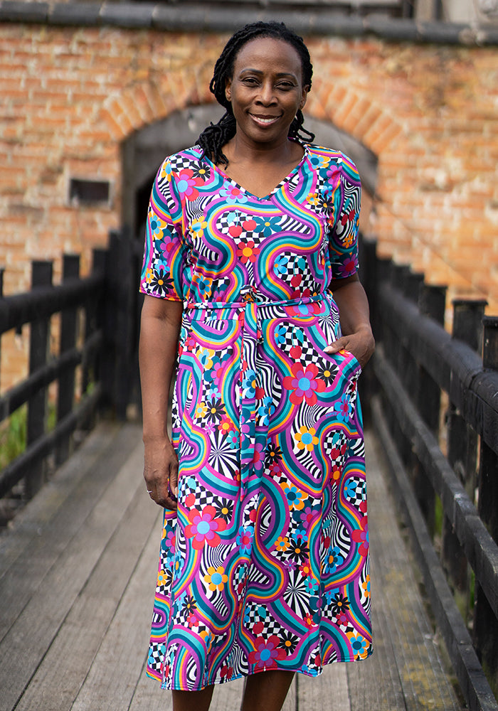 Seventh angle of Camden Groovy Hippy Print Jersey Midi Dress