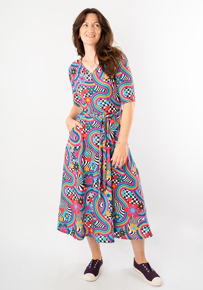 Sixth angle of Camden Groovy Hippy Print Jersey Midi Dress