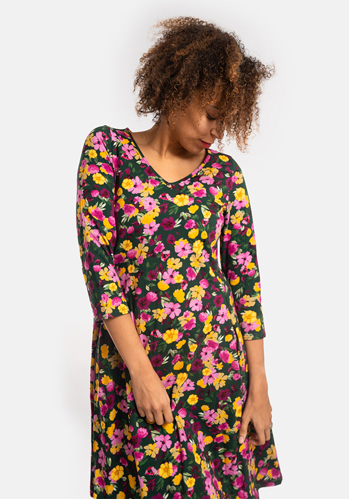 Cami Spring Floral Ditsy Print Cotton Trapeze Dress