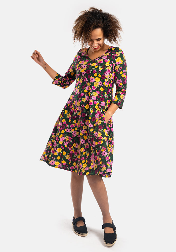 Cami Spring Floral Ditsy Print Cotton Trapeze Dress