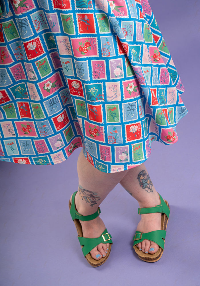 Camillia Flower Stamps Print Full Skirt Dress