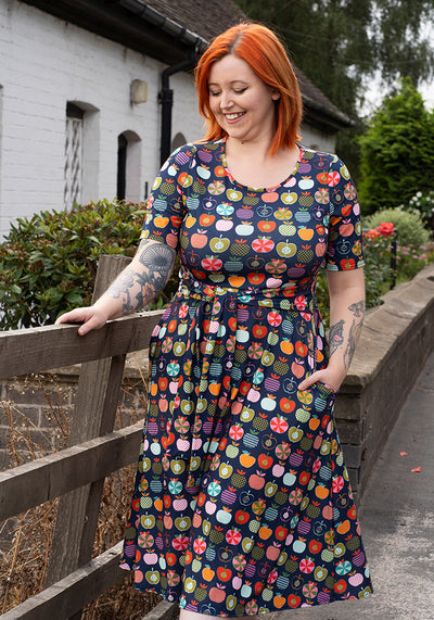 Cammy Retro Apples Print Midi Dress