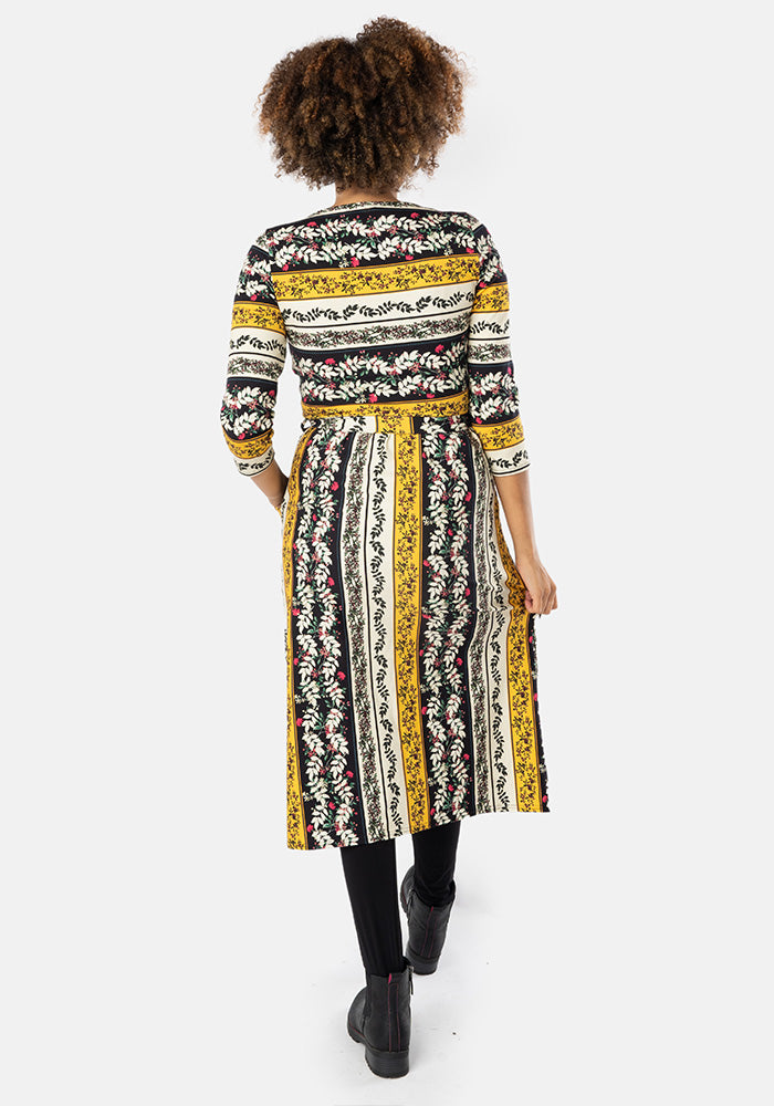 Campbell Floral Stripe Print Cotton Midi Dress