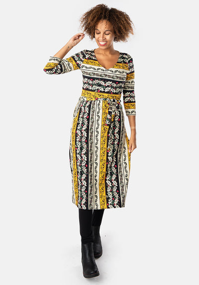 Campbell Floral Stripe Print Cotton Midi Dress