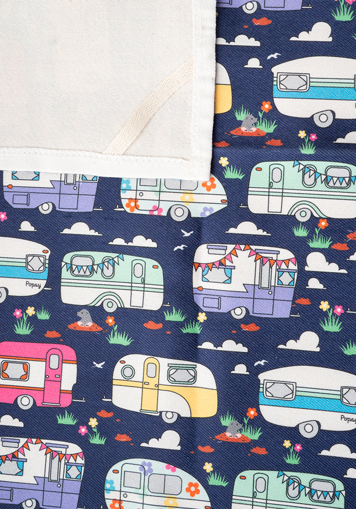 Third angle of Caravan Print Tea Towel
