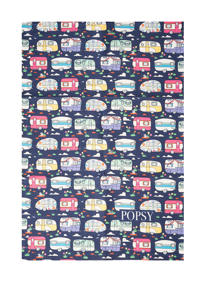 Front view of Caravan Print Tea Towel