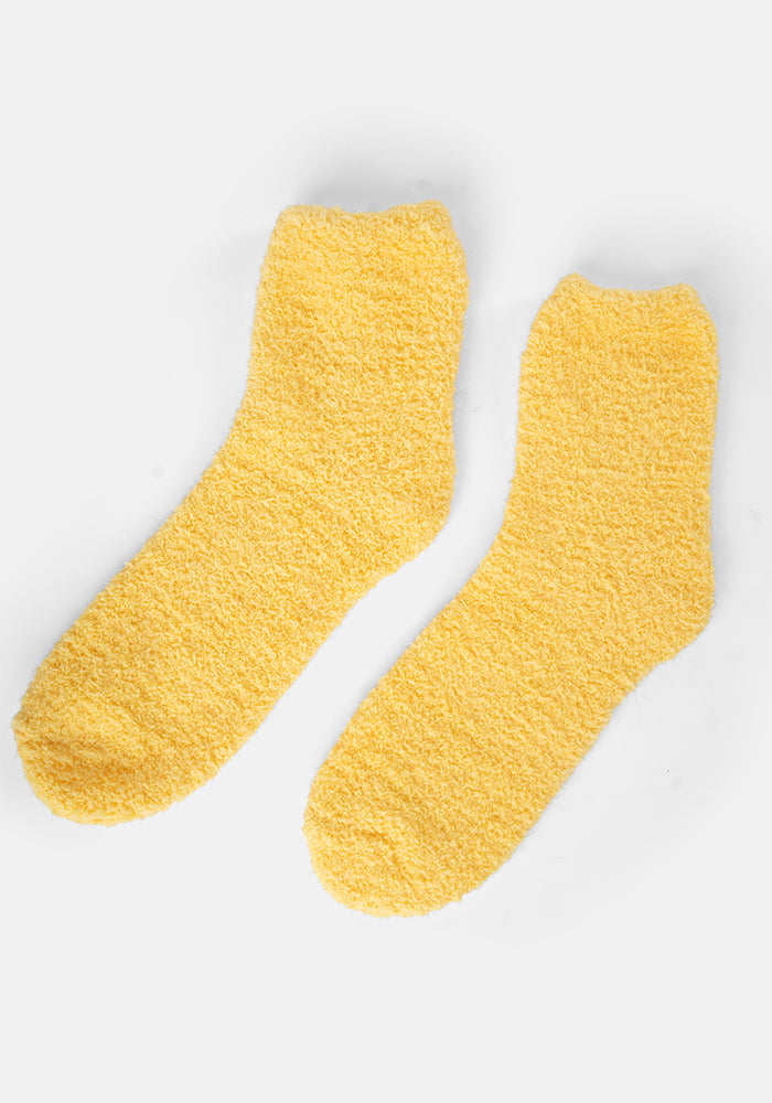 Third angle of Canary Yellow Fluffy Socks