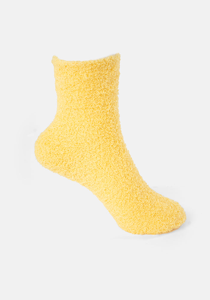 Front view of Canary Yellow Fluffy Socks