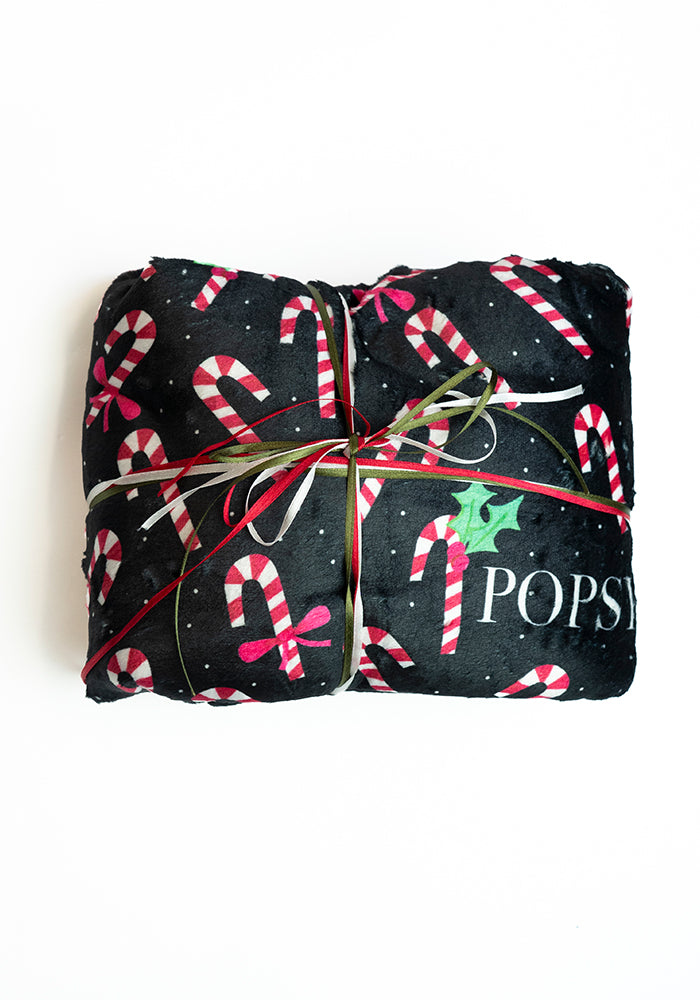 Candy Cane Print Plush Throw Blanket (Pop-Under)