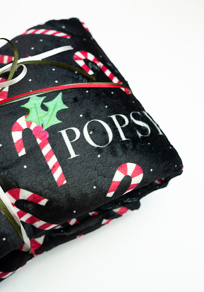 Candy Cane Print Plush Throw Blanket (Pop-Under)
