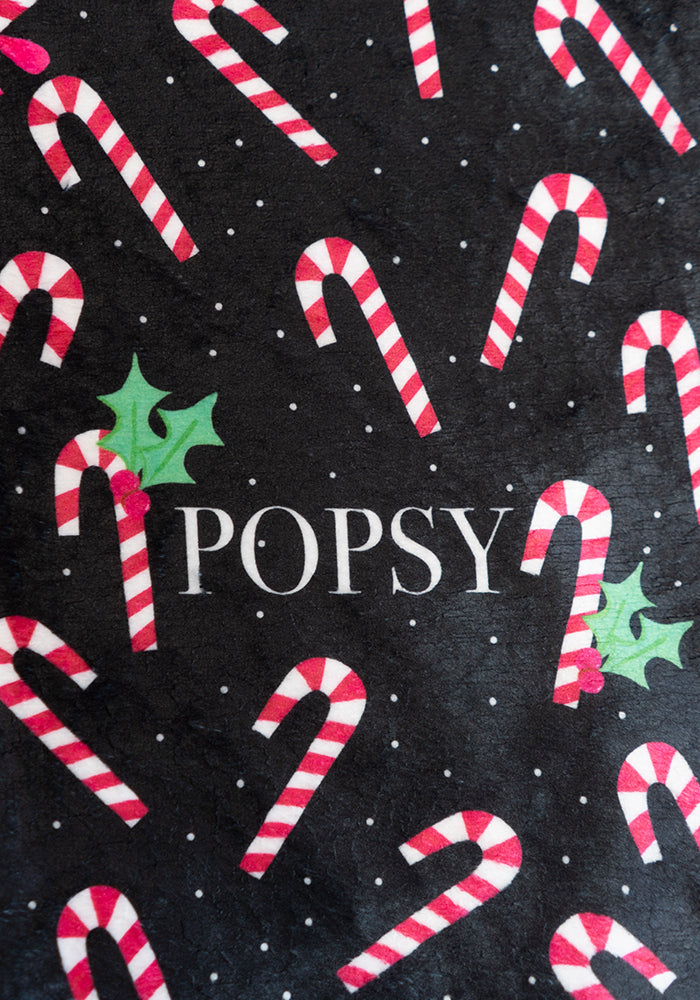 Candy Cane Print Plush Throw Blanket (Pop-Under)