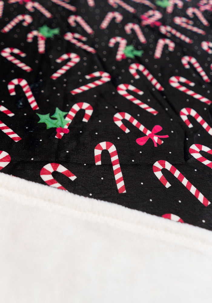 Candy Cane Print Plush Throw Blanket (Pop-Under)