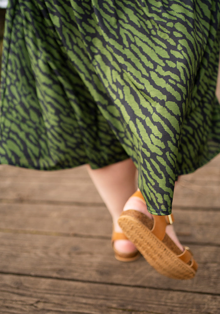 Capri Khaki Animal Print Tiered Hem Midaxi Dress
