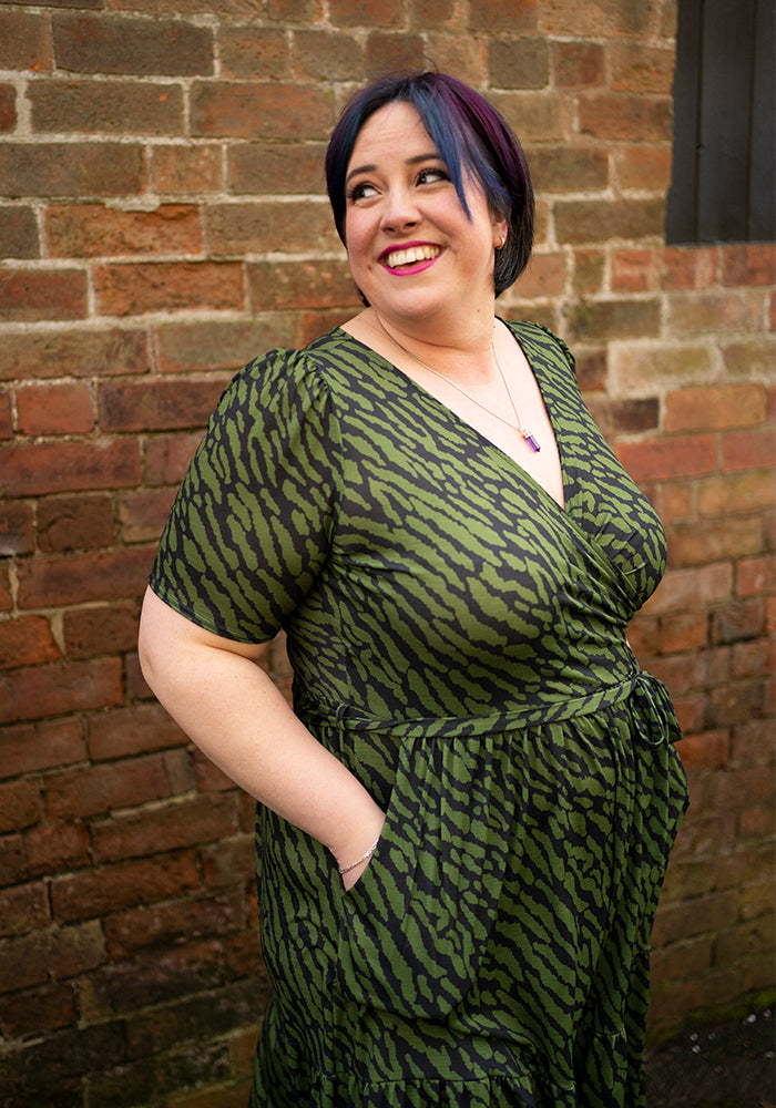 Capri Khaki Animal Print Tiered Hem Midaxi Dress