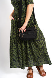 Capri Khaki Animal Print Tiered Hem Midaxi Dress