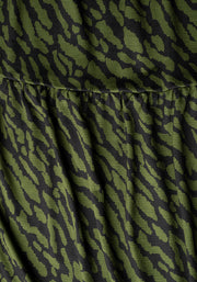 Capri Khaki Animal Print Tiered Hem Midaxi Dress