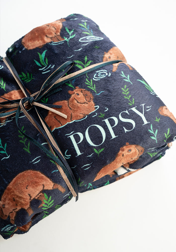 Fourth angle of Capybara Print Plush Throw Blanket (Pop-Under)