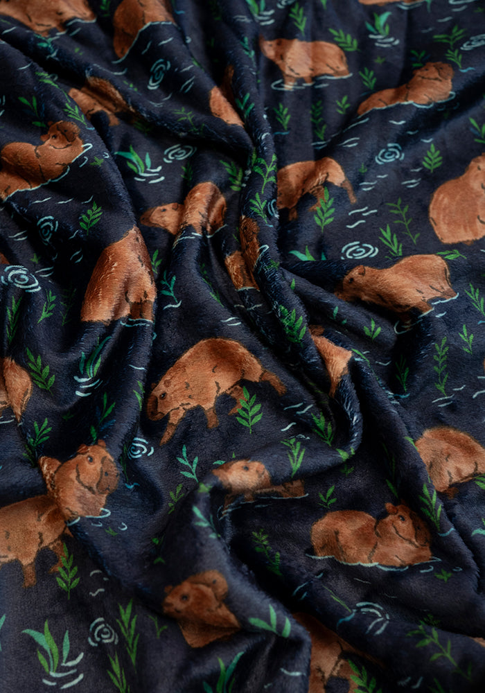 Second angle of Capybara Print Plush Throw Blanket (Pop-Under)