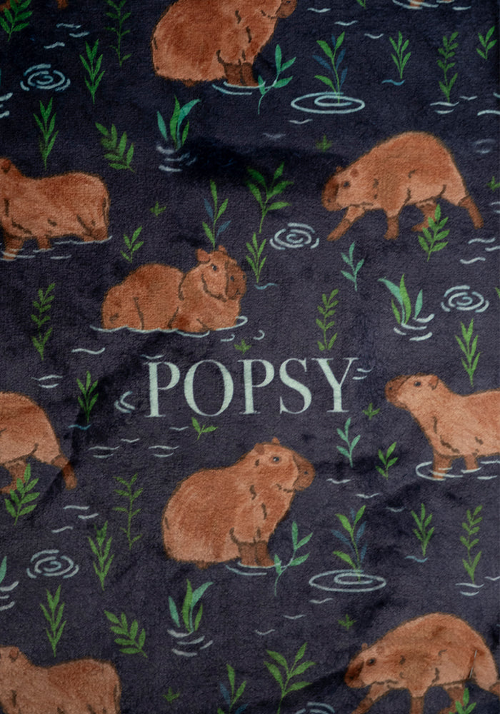 Third angle of Capybara Print Plush Throw Blanket (Pop-Under)