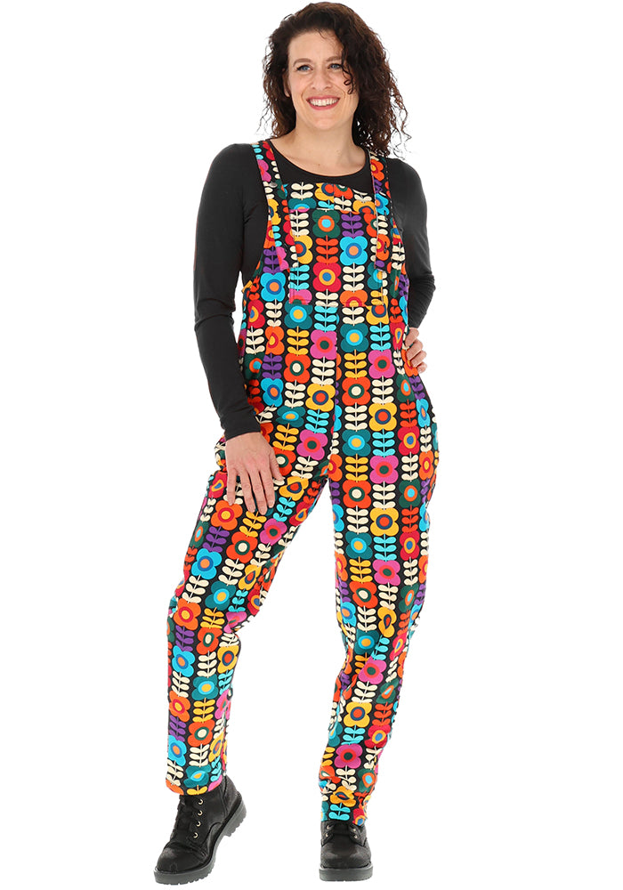 Carin Black Retro Flower Canvas Dungarees