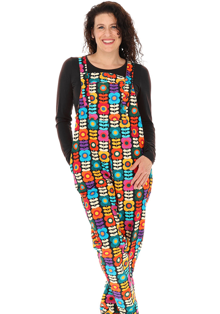 Carin Black Retro Flower Canvas Dungarees
