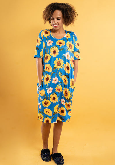 Carina Blue Sunflowers Print Nightshirt