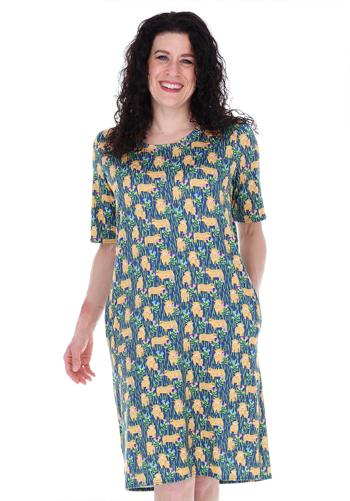 Third angle of Carina Highland Cow Print Night Shirt