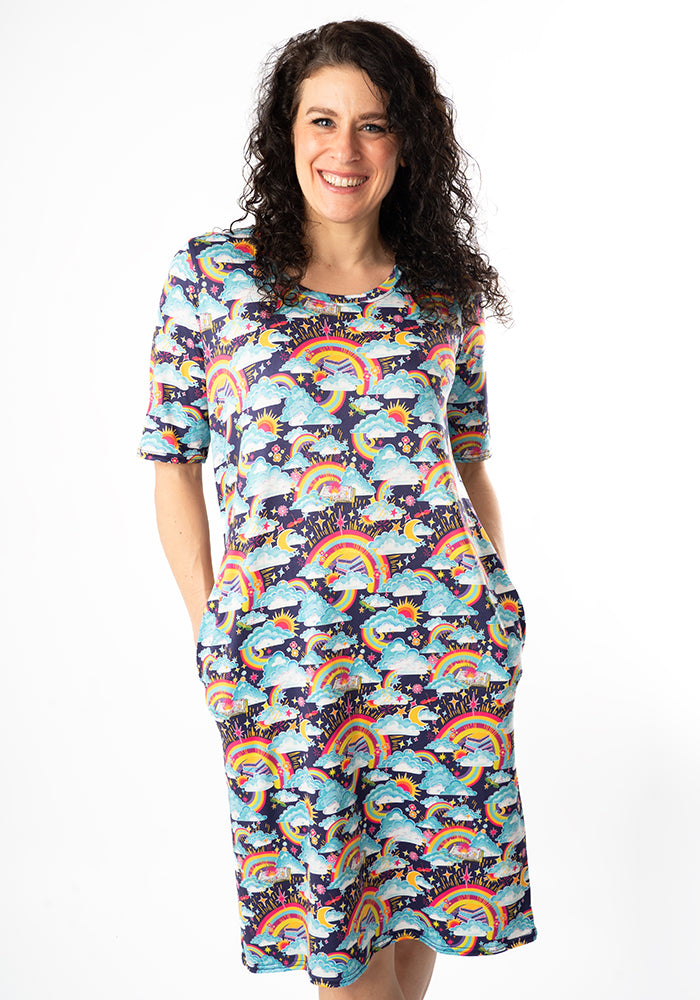 Front view of Carina Rainbow Books Print Night Shirt
