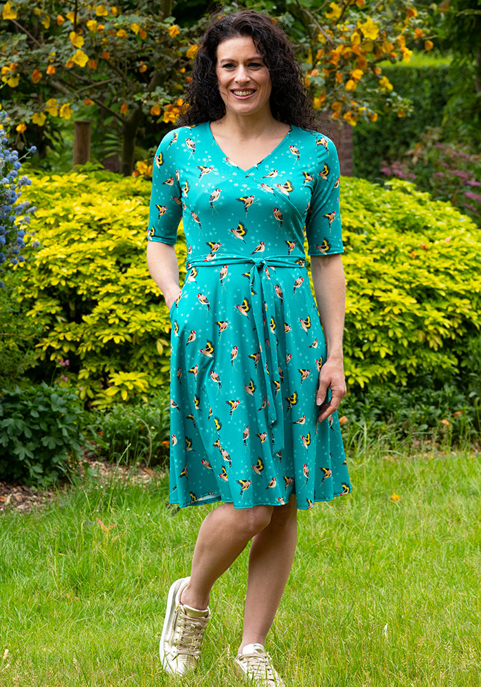 Carmilla Teal Goldfinch Print Dress