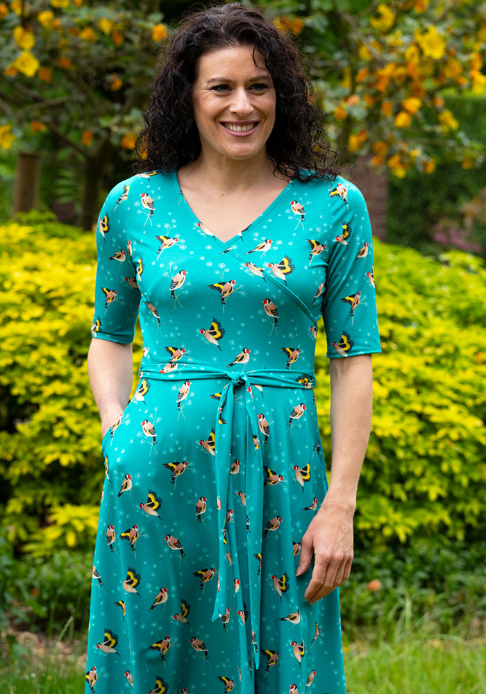 Carmilla Teal Goldfinch Print Dress