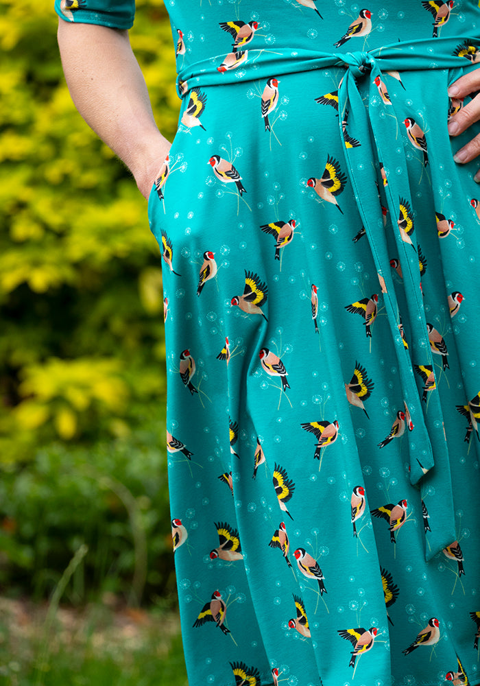 Carmilla Teal Goldfinch Print Dress