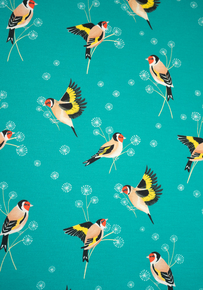 Carmilla Teal Goldfinch Print Dress