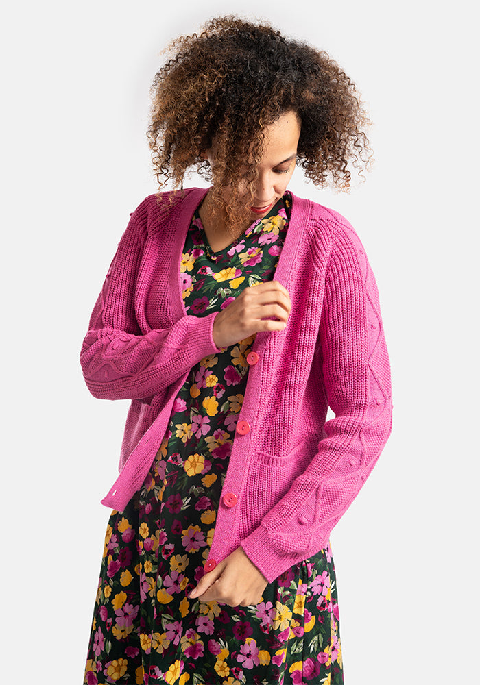 Carnation Pink Cable Sleeve Cardigan