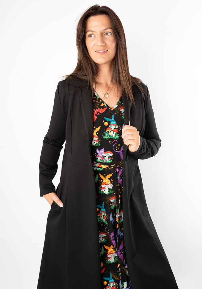 Sixth angle of Carrington Black Ponte Dress Coat (Coatigan)