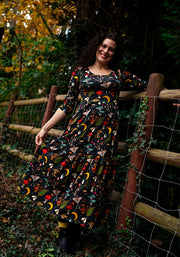 Carter Woodland Mushroom Print Cotton Tiered Hem Midaxi Dress