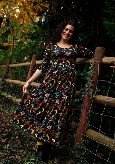 Carter Woodland Mushroom Print Cotton Tiered Hem Midaxi Dress
