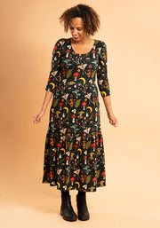 Carter Woodland Mushroom Print Cotton Tiered Hem Midaxi Dress