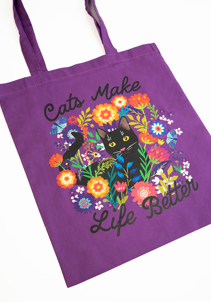 Fifth angle of Cat Print Cotton Canvas Bag - Women&