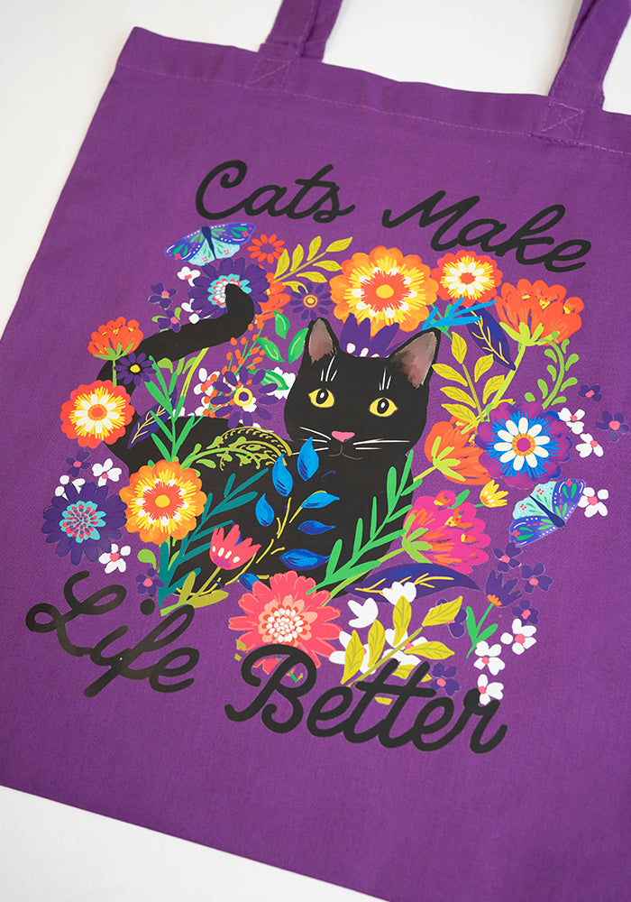 Fourth angle of Cat Print Cotton Canvas Bag - Women&
