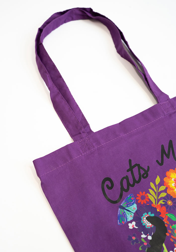 Third angle of Cat Print Cotton Canvas Bag - Women&
