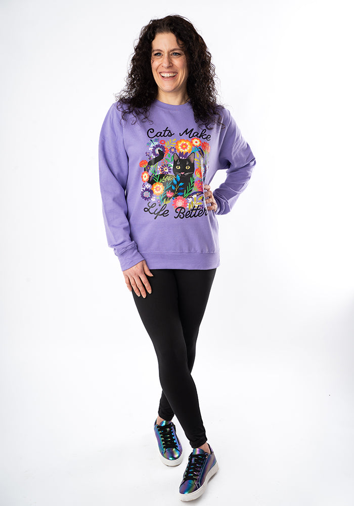 Fifth angle of Cat Print Sweatshirt (Lavender)