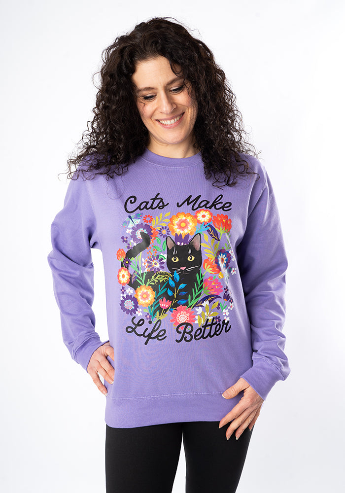 Fourth angle of Cat Print Sweatshirt (Lavender)