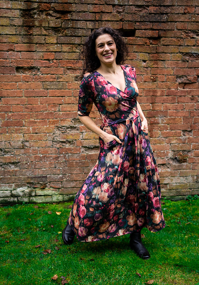 Catherine Blurred Floral Print Tiered Hem Midaxi Dress