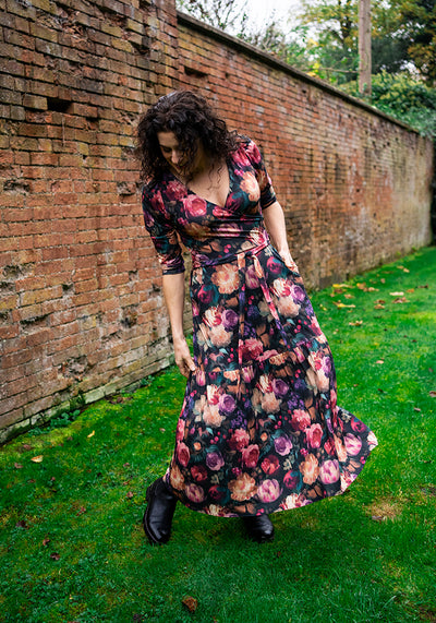 Catherine Blurred Floral Print Tiered Hem Midaxi Dress
