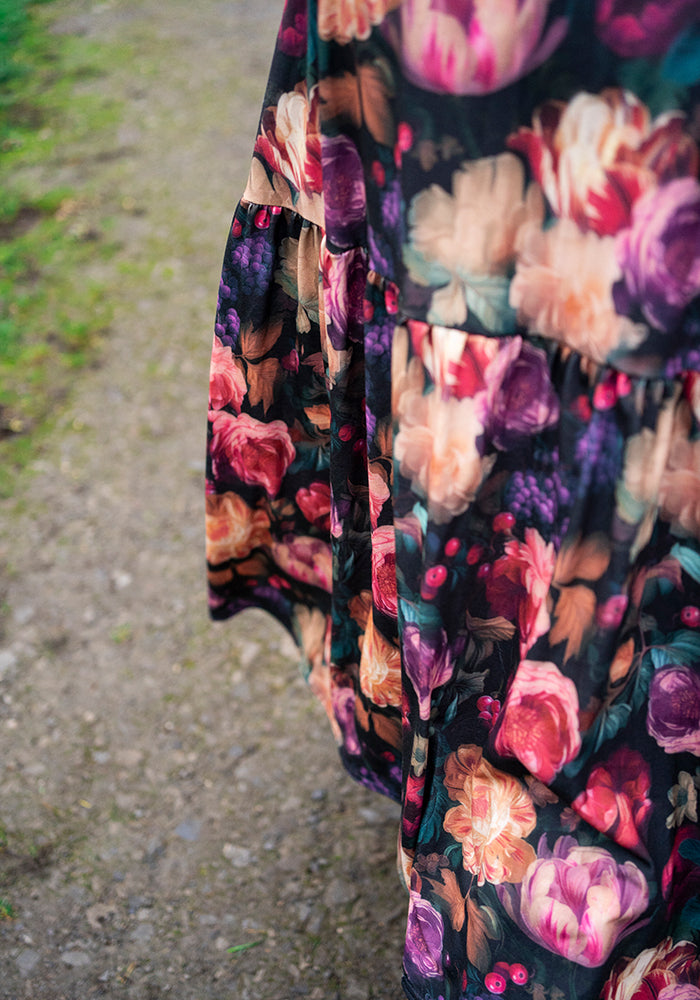 Catherine Blurred Floral Print Tiered Hem Midaxi Dress