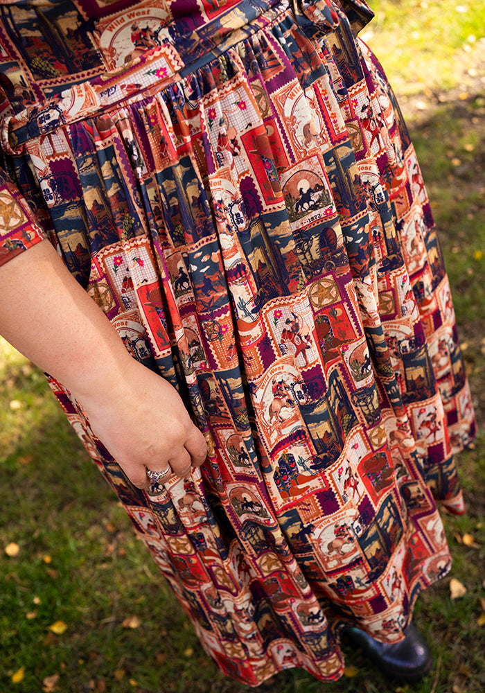 Third angle of Cadence Wild West Print Midi Dress