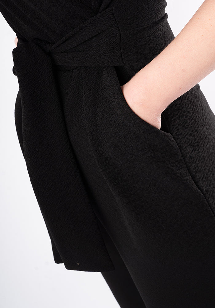 Third angle of Cece Black Textured Crepe Culotte Leg Jumpsuit