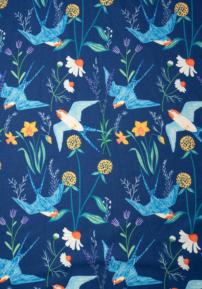 Celandine Swallows Print Full Skirt Dress