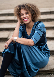 Celaena Steel Blue Velvet Midi Dress